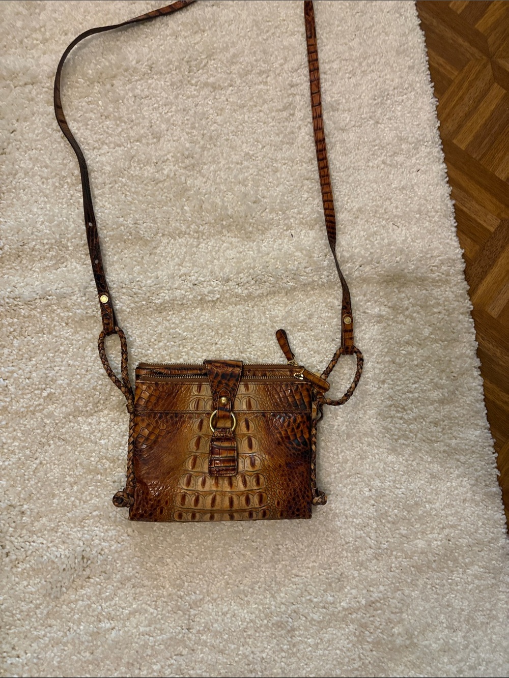 Brahmin Cognac Croc-Embossed Leather Crossbody
